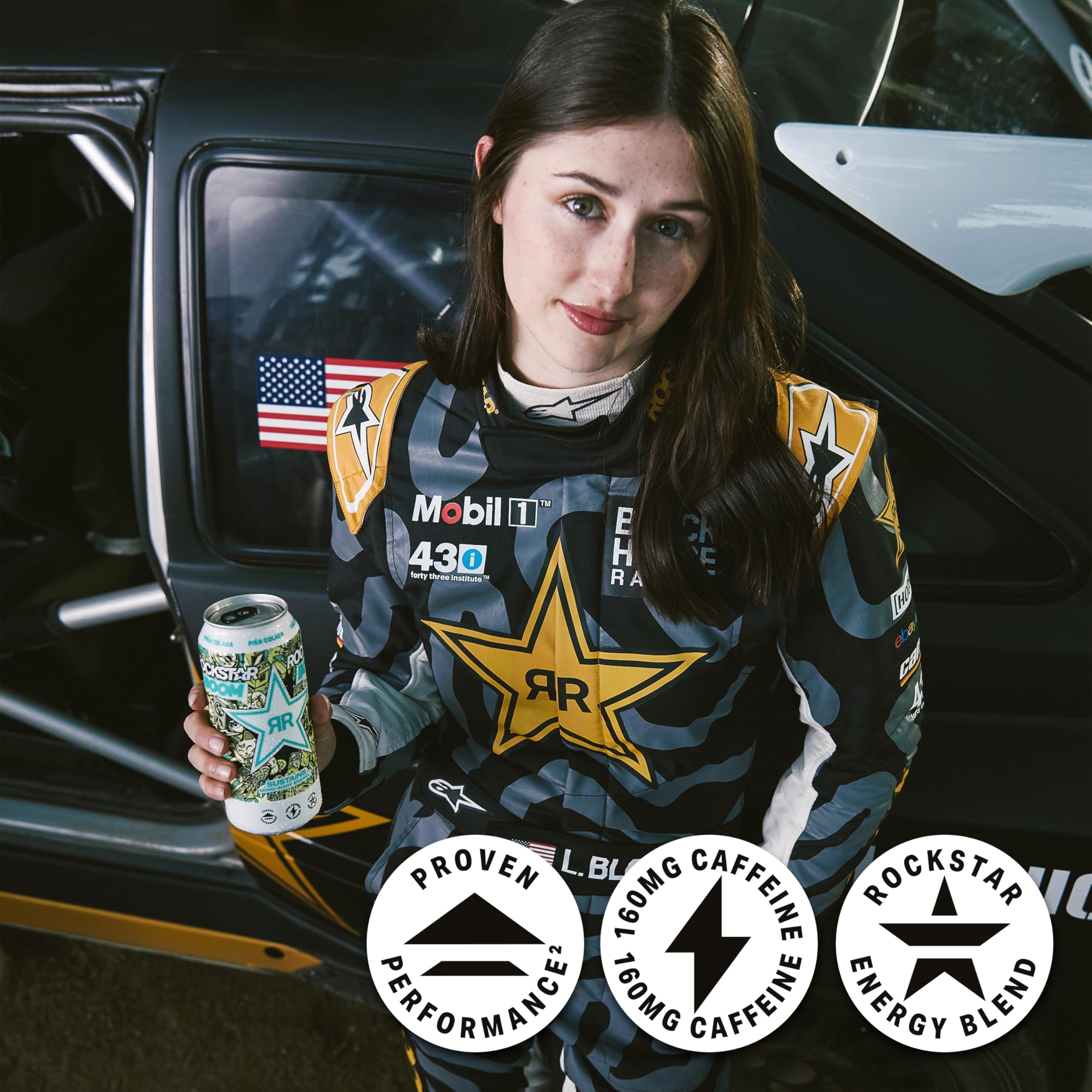 Rockstar can chilling inside a fridge illustrating cool grab-and-go benefit
