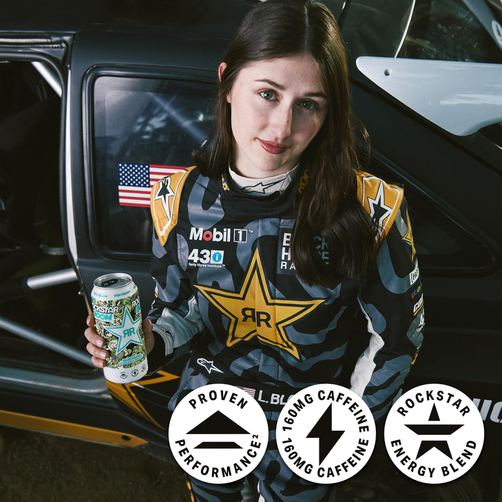 Rockstar can chilling inside a fridge illustrating cool grab-and-go benefit