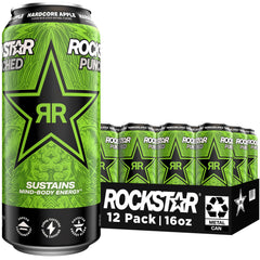 Rockstar punched Hardcore Apple 12-pack front view showing branding and cans