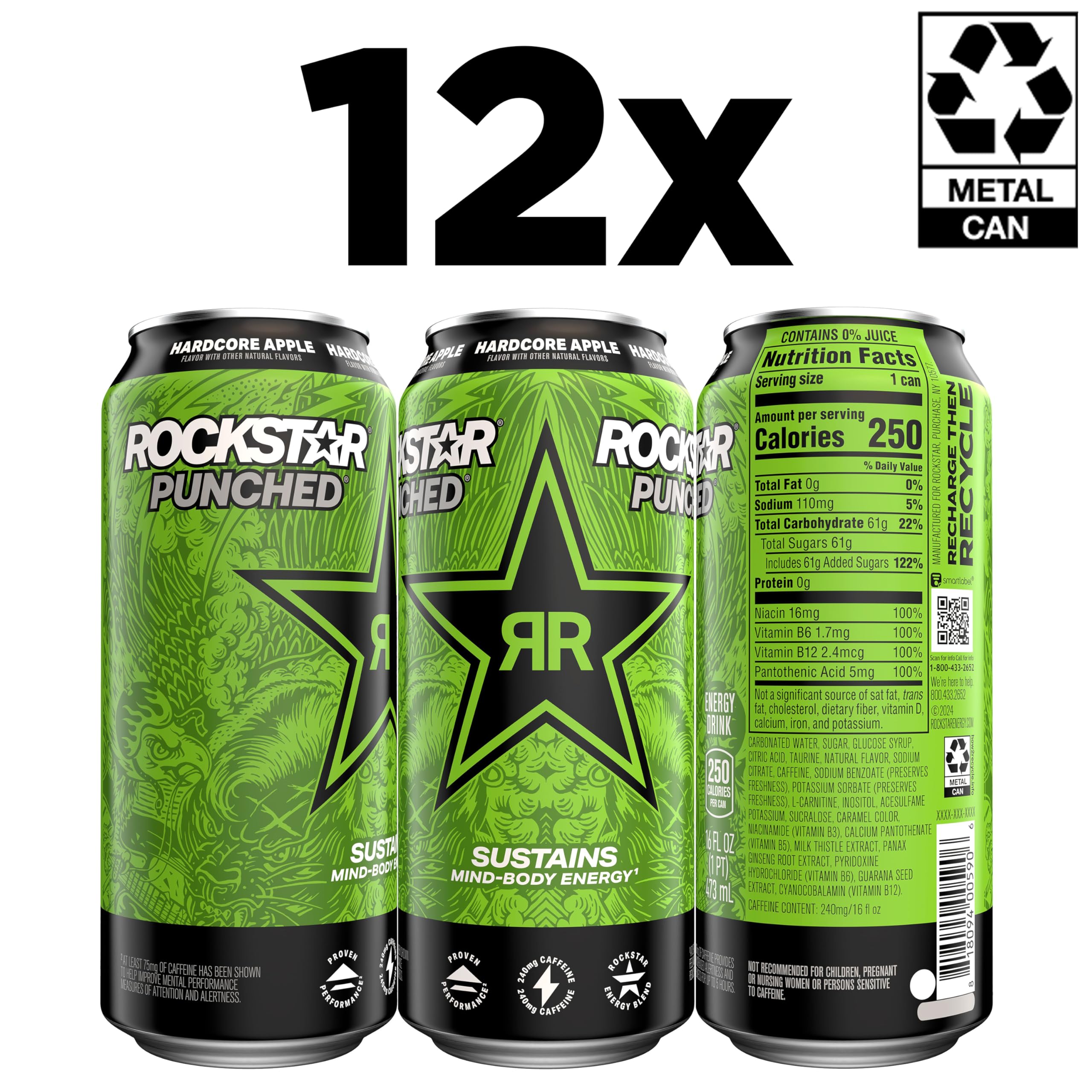 Can surface close-up with carbonation bubbles highlighting Rockstar texture