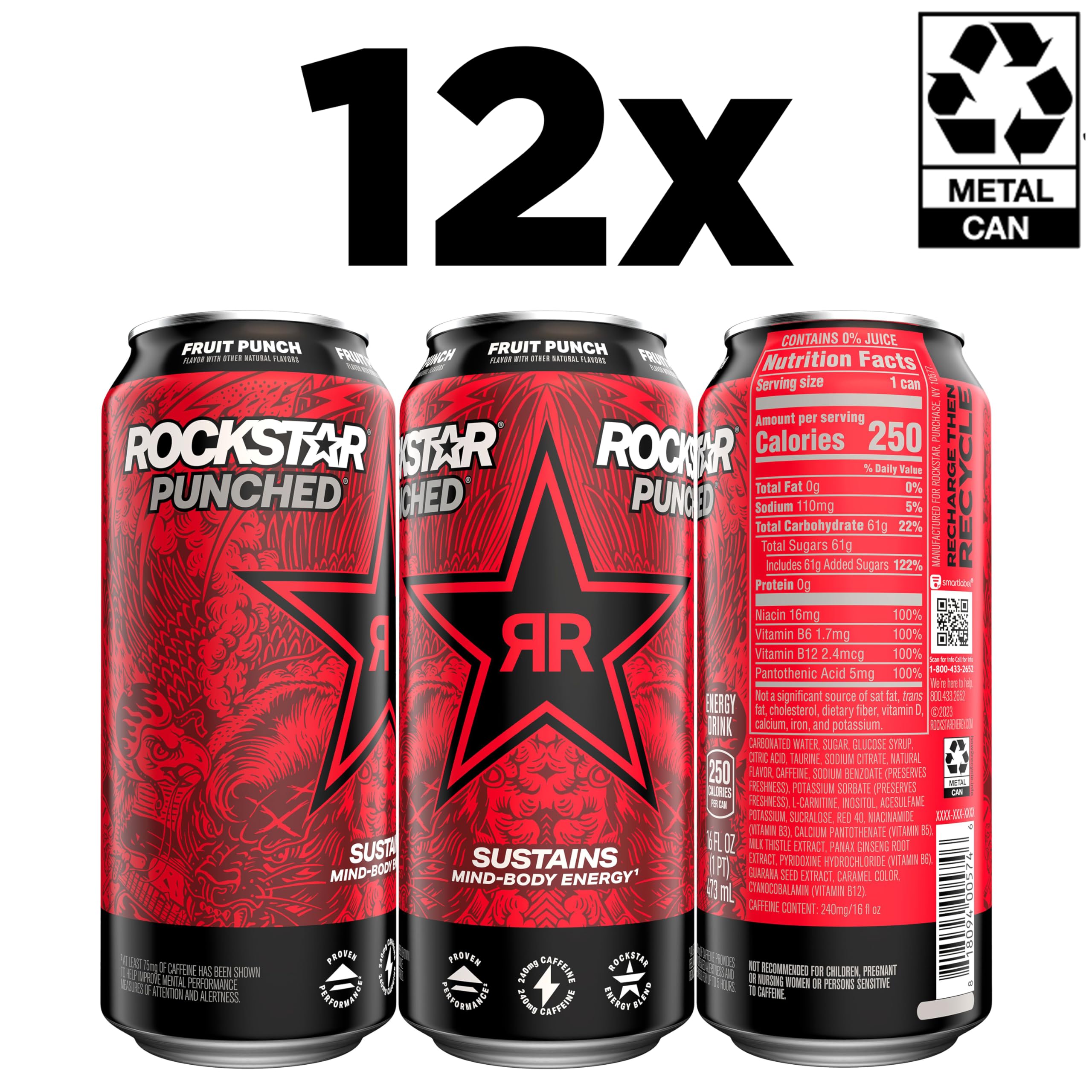 Rockstar twelve-pack stacked for convenience and long-lasting supply benefit