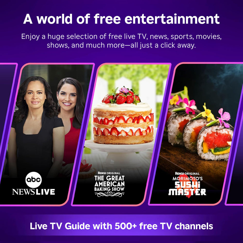 roku home screen displayed on 4K TV showing clear navigation and personalized picks