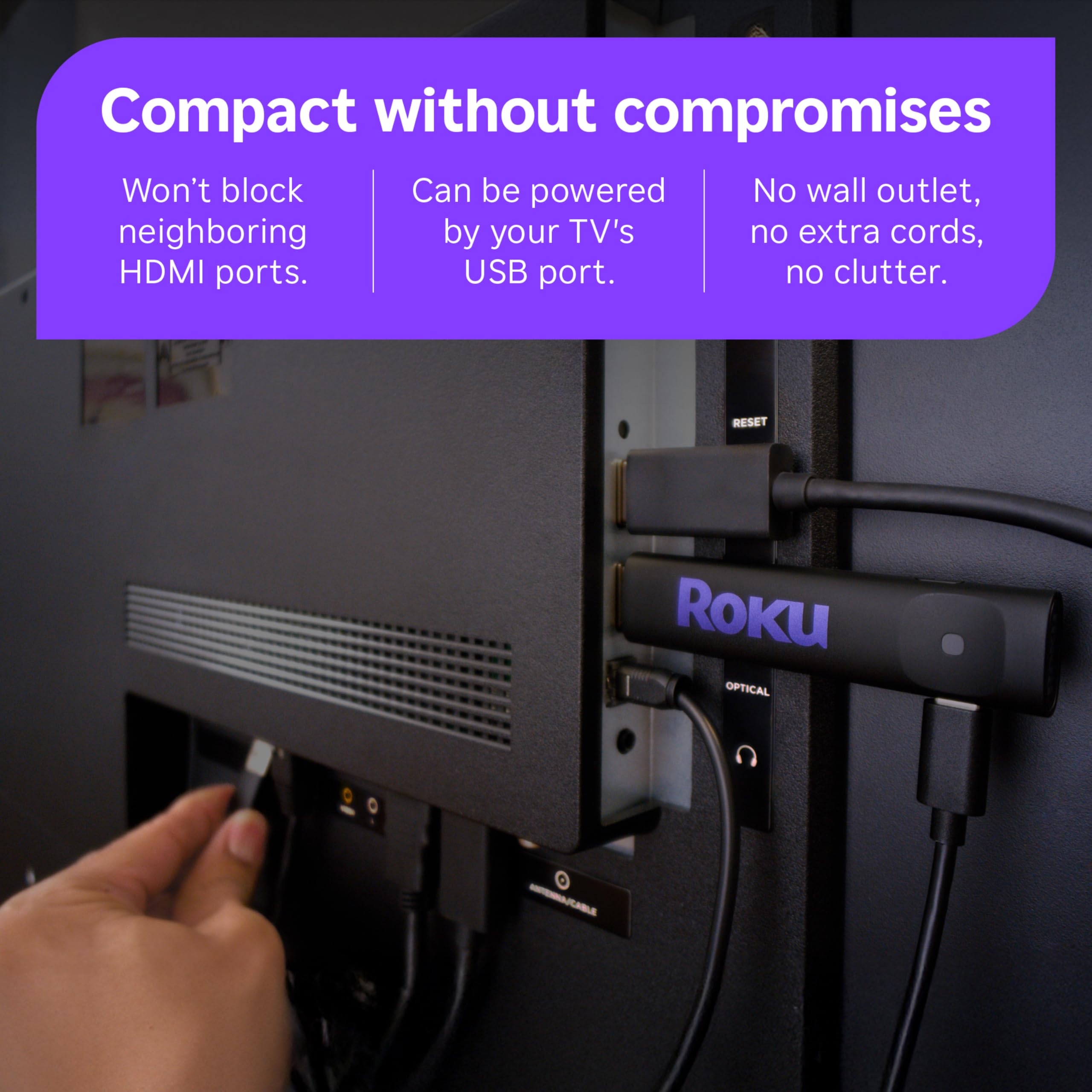Close-up of Roku Streaming Stick texture highlighting durable, sleek finish benefit