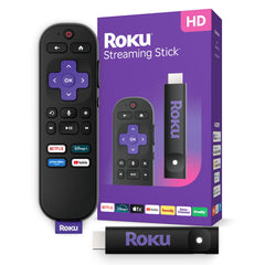 Roku Streaming Stick HD front view showing compact HDMI design and easy setup benefit