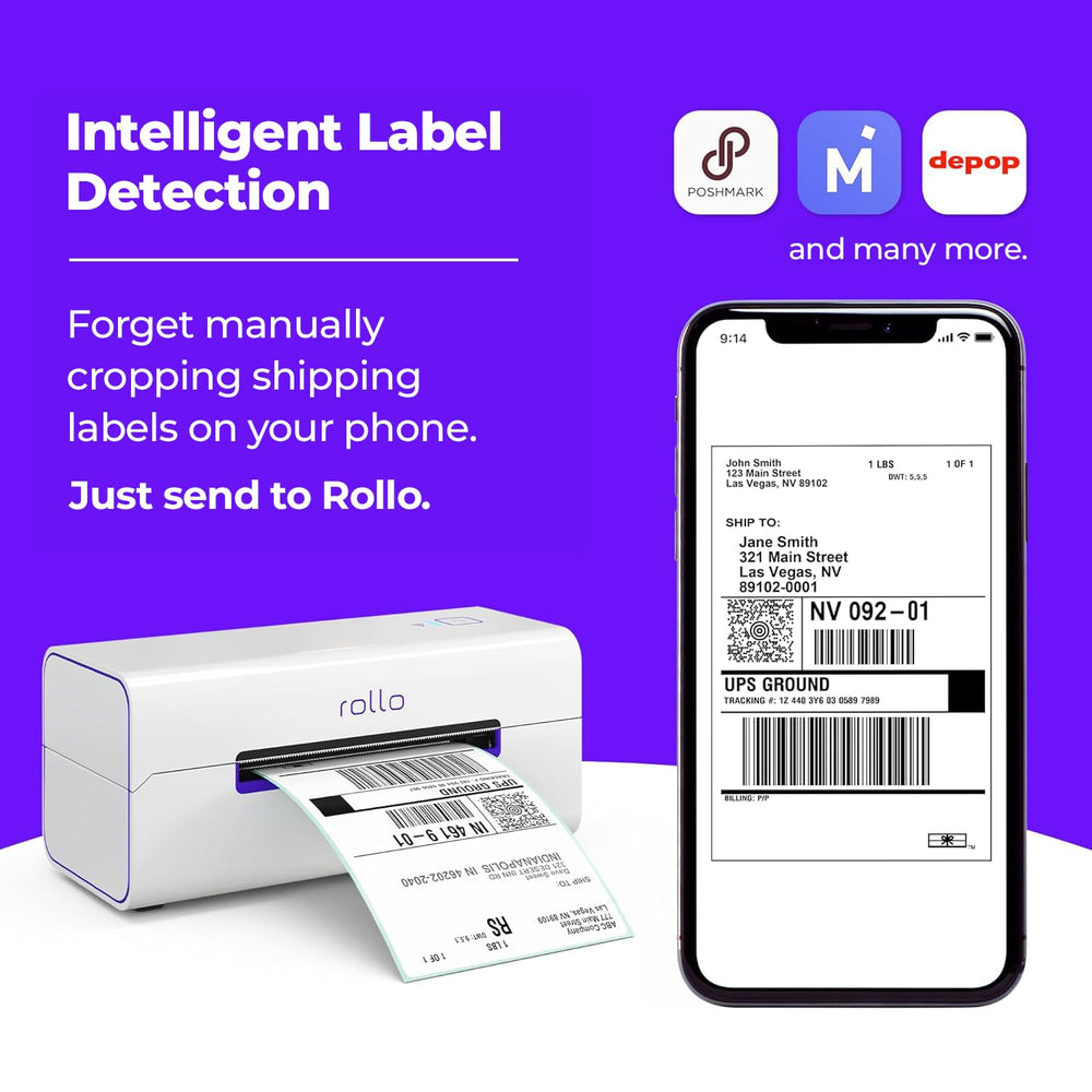 Rollo printing in progress with label exiting for faster packing