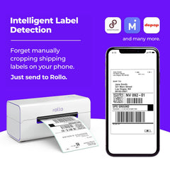 Rollo printing in progress with label exiting for faster packing