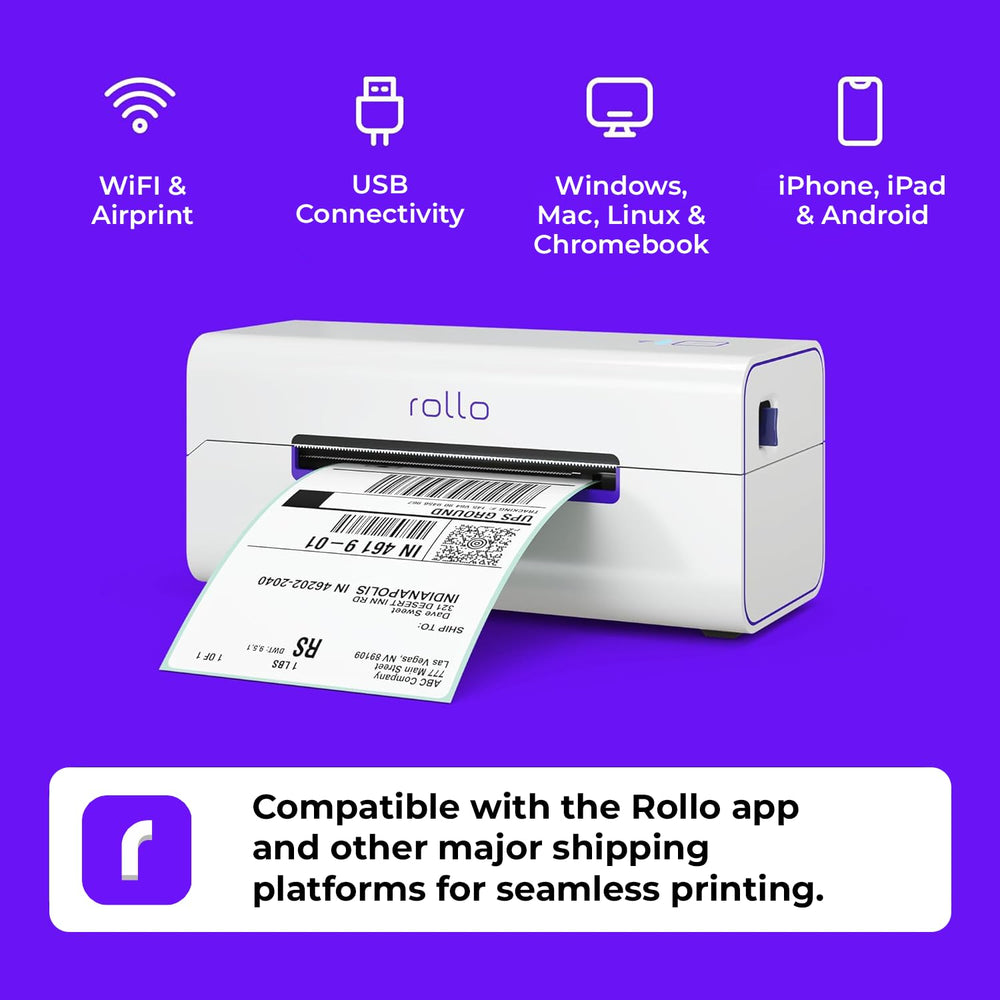 Rollo top-open roll holder showing easy label loading and user-friendly lid