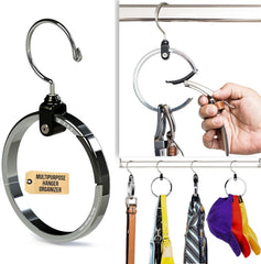 Rolly Hanger front view chrome showcasing full ring and swivel hook for neat storage