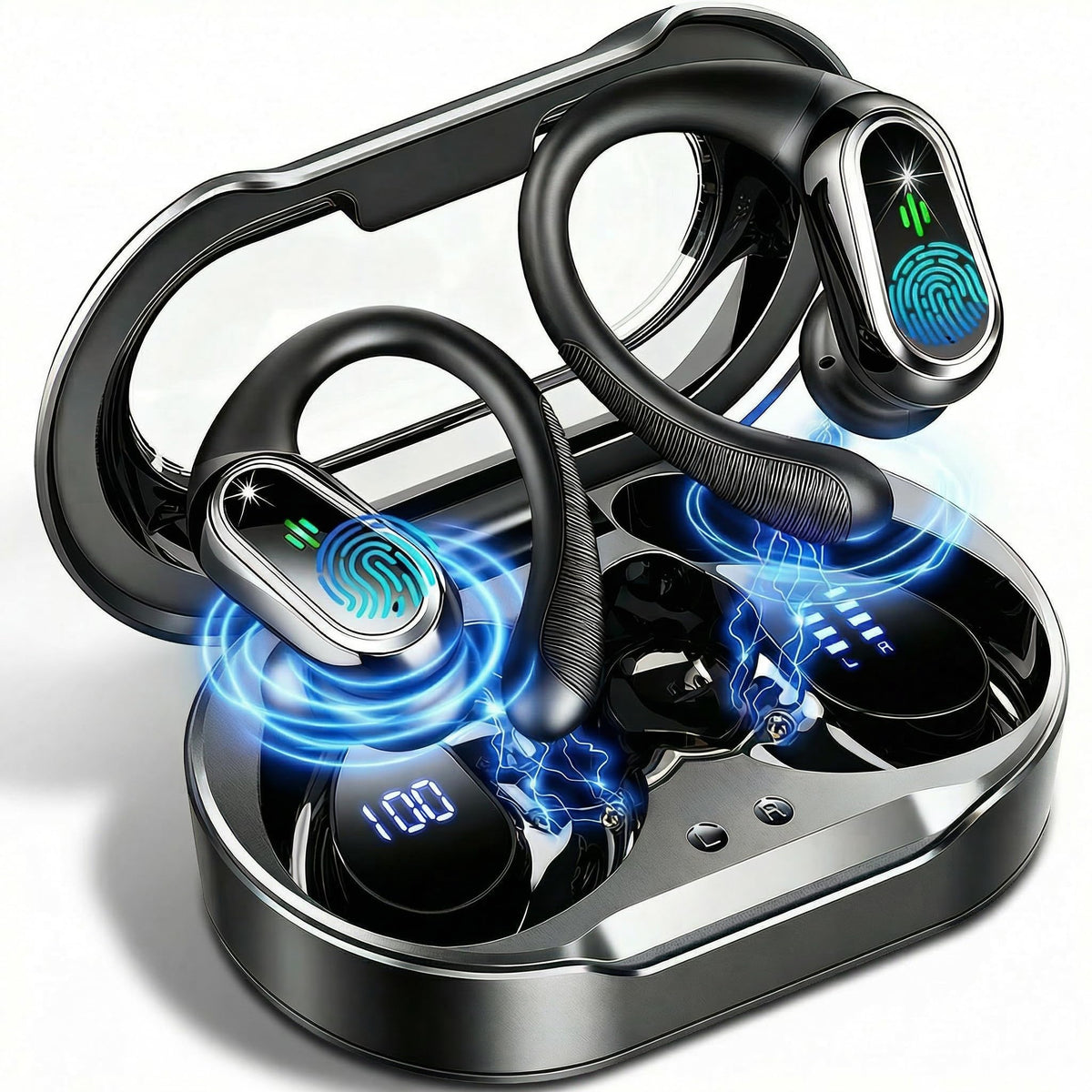 rolosar front view charging case showing transparent lid and easy access for portable use