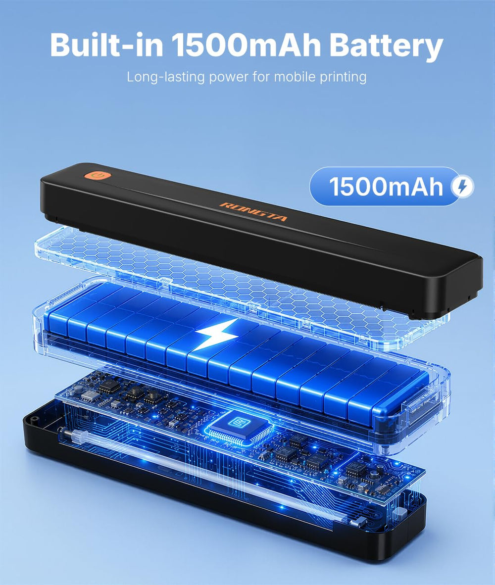 Rongta tucked inside a backpack illustrating portability and on-the-go document printing