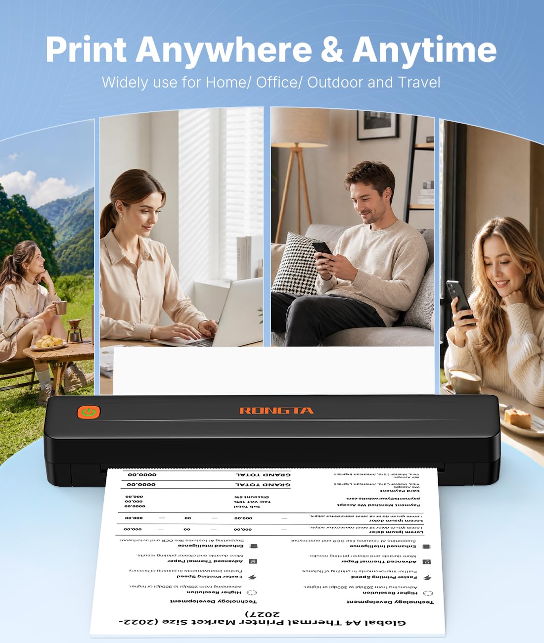 Rongta positioned on a home office desk portraying quiet operation and productive workspace use