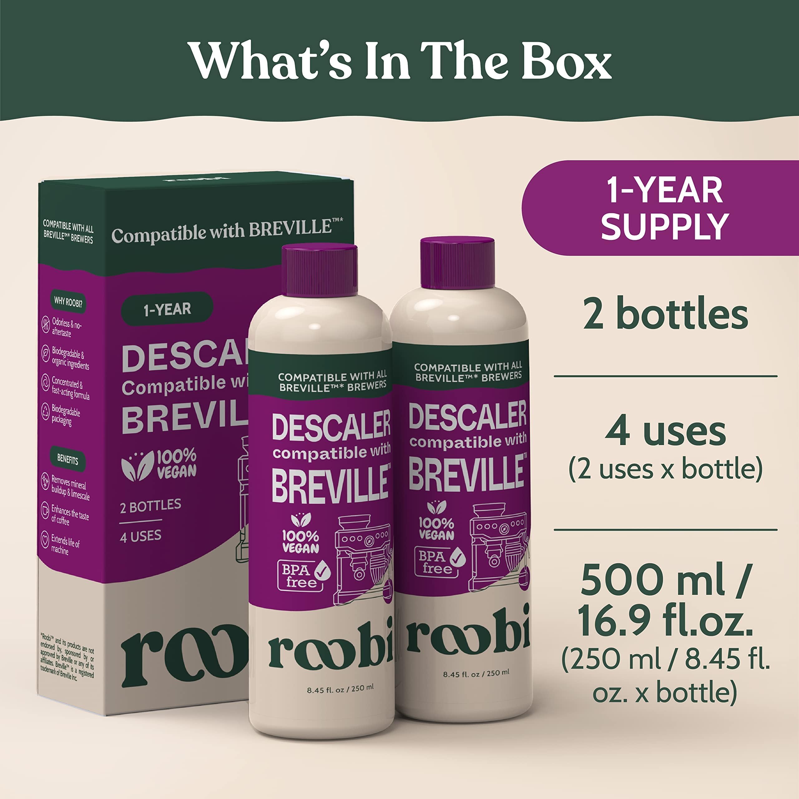 Roobi cap and nozzle detail demonstrating easy pour and precise dosing for descaling