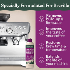 Roobi label close-up detailing compatibility and benefits for Breville machines