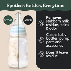 Spotless baby bottles after Roobi wash demonstrating residue-free results