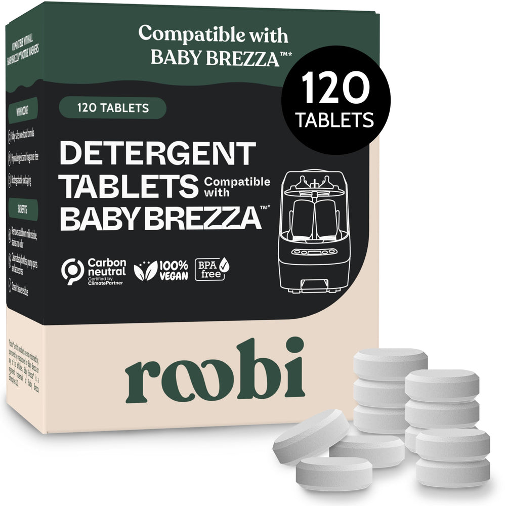 Roobi front packaging showing compatibility with Baby Brezza and long-lasting supply