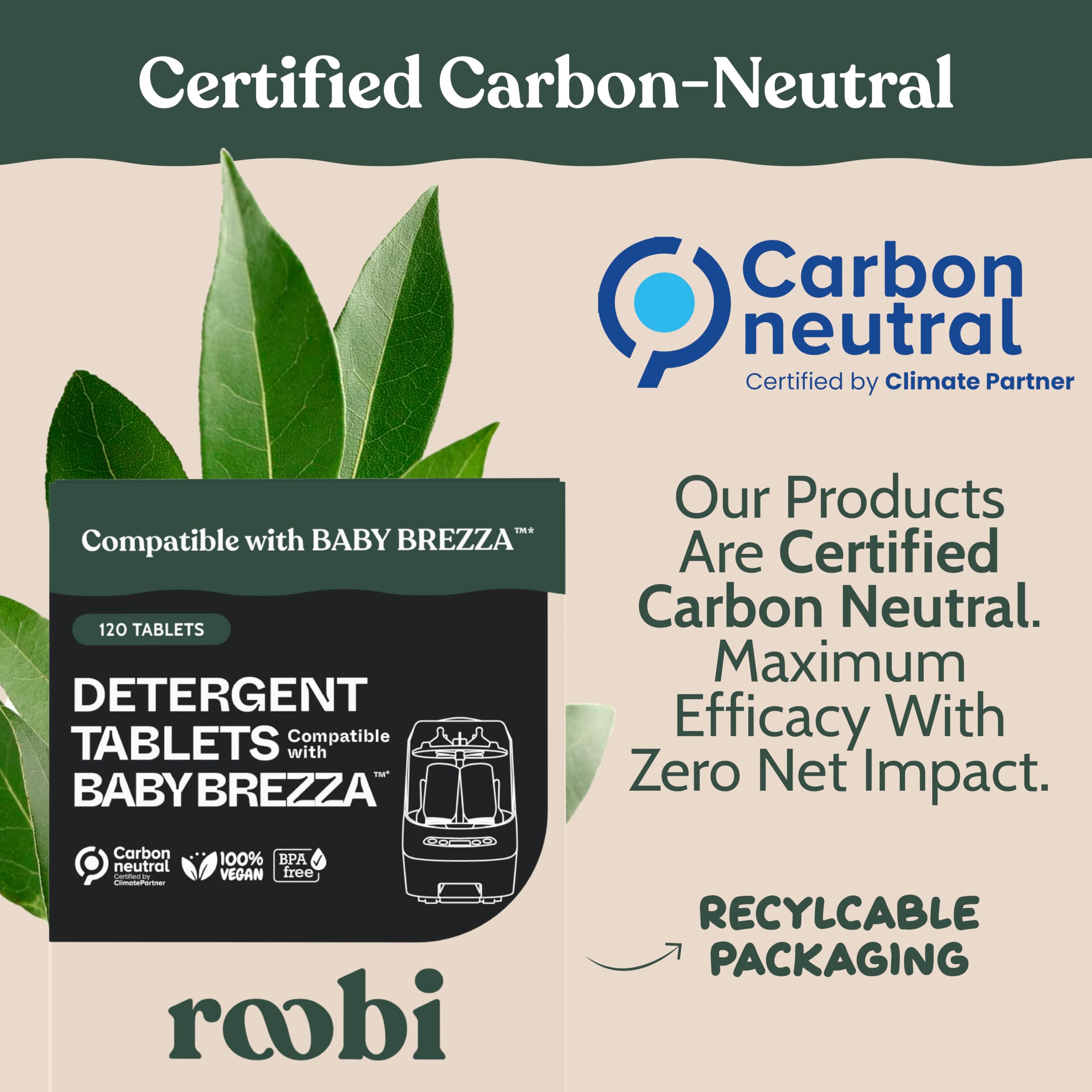 Roobi ingredient label close-up showing plant-based, hypoallergenic benefit