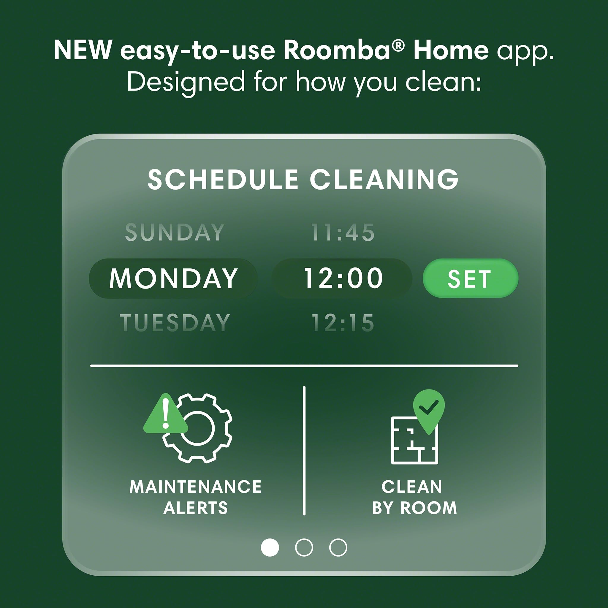 iRobot Roomba 205 mobile app scheduling screen showing personalized cleaning control