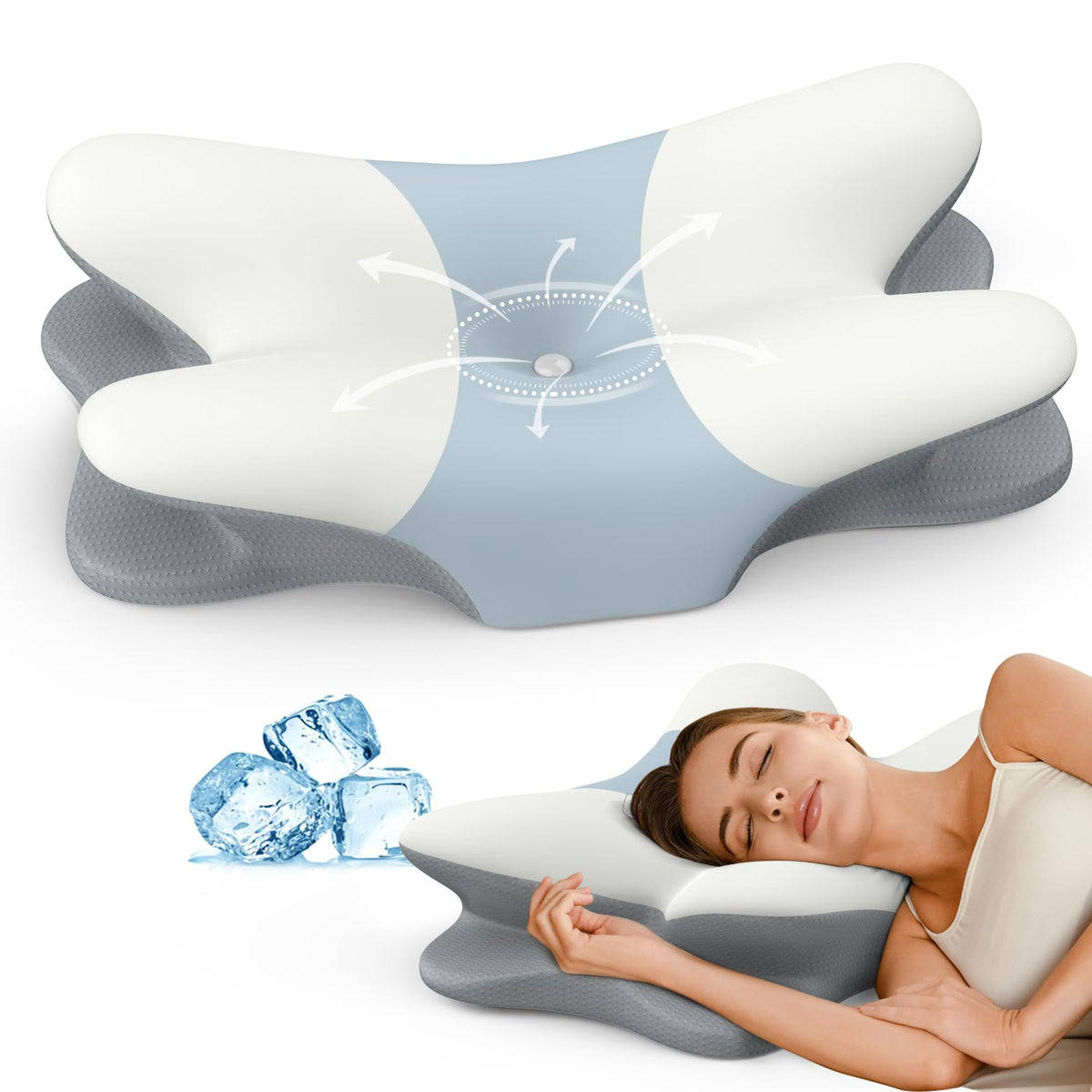 ROPU front view of cervical pillow showing ergonomic contour and supportive shape