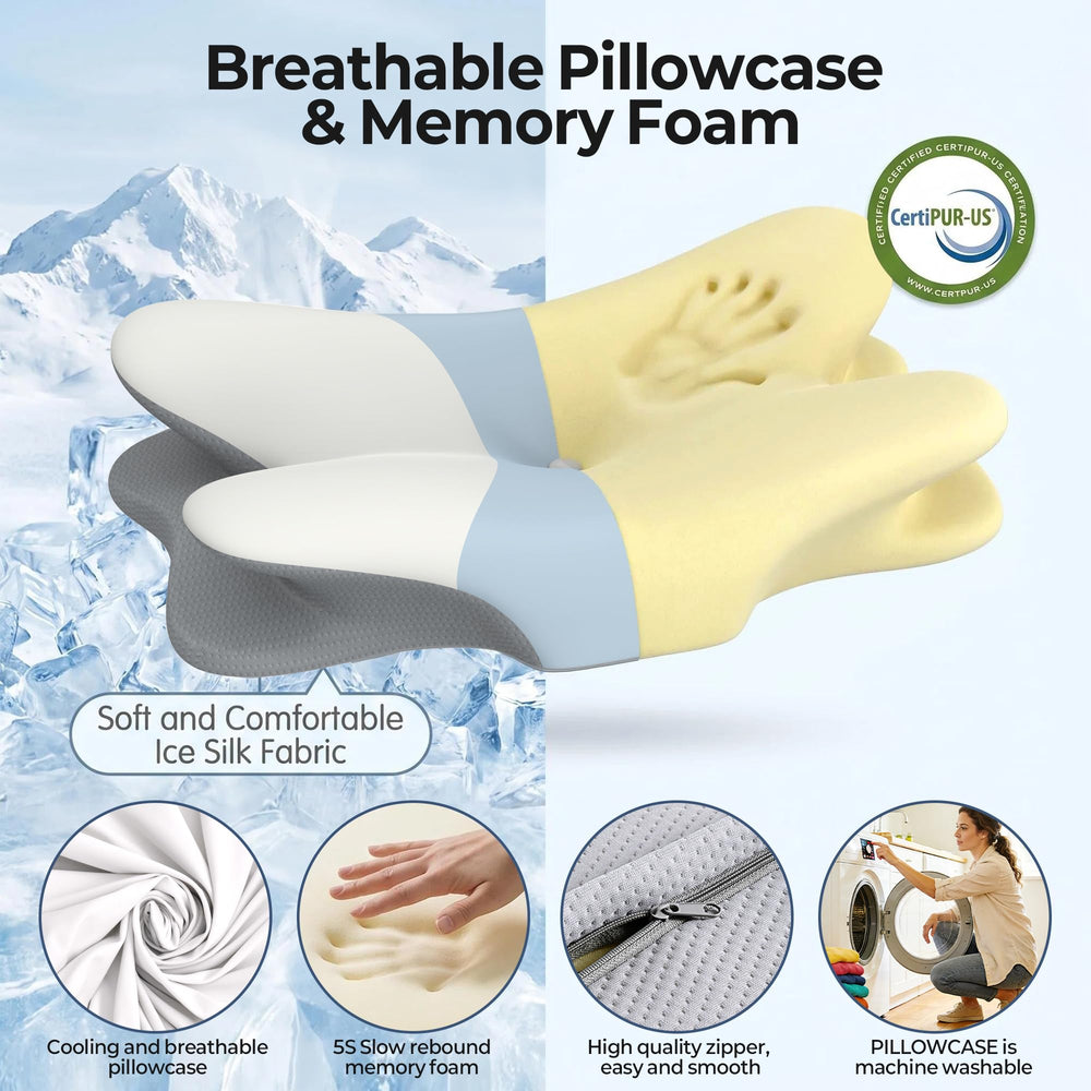 ROPU pillow in bed supporting a side sleeper to improve neck alignment