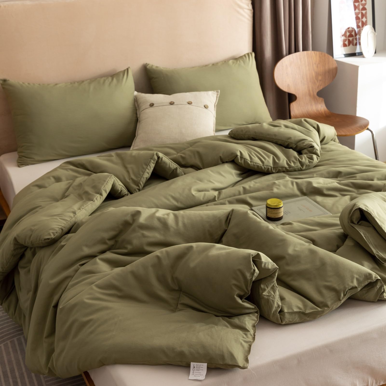 ROSGONIA two olive pillowcases displayed to show matching set benefit