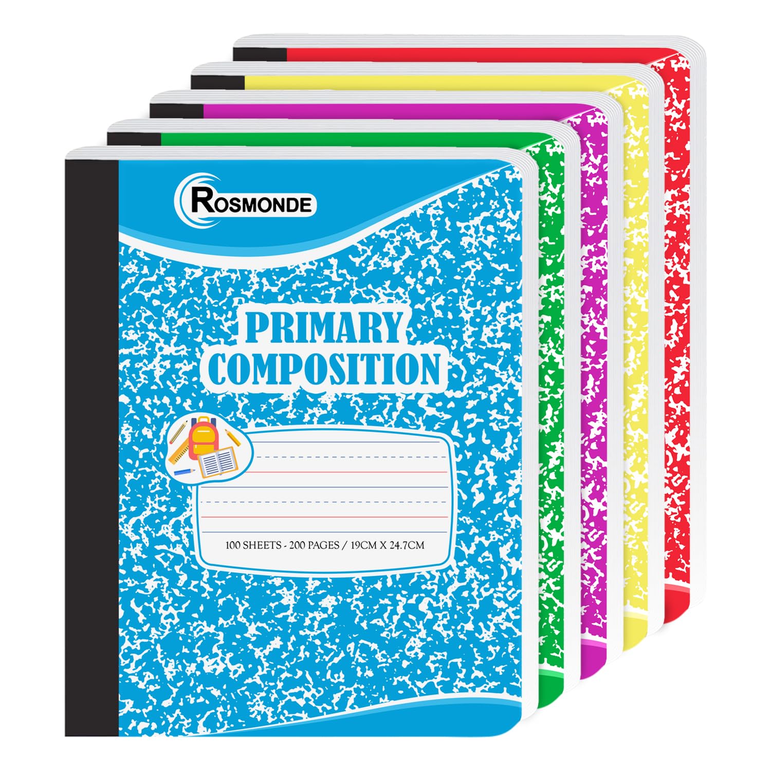 Rosmonde marble cover label area for student name and subject organization