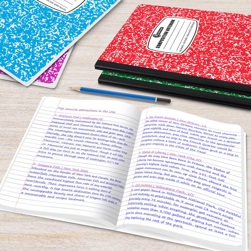 Rosmonde notebook beside ruler showing compact 7.5 by 9.75 inch size