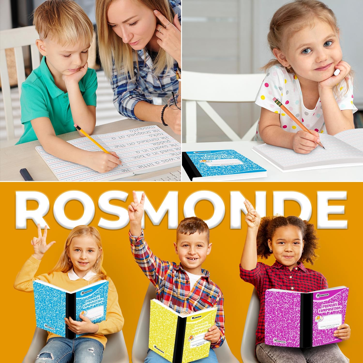 Rosmonde stack of twelve notebooks conveying classroom supply efficiency