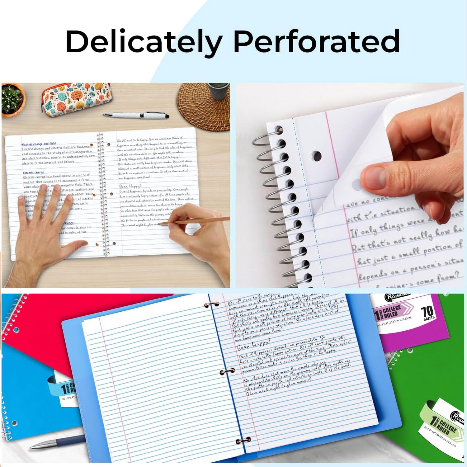 Rosmonde three-hole punched pages ready for binder storage and long-term filing