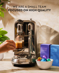 ROSSO CAFFÈ espresso pouring from machine showing rich crema and flavor