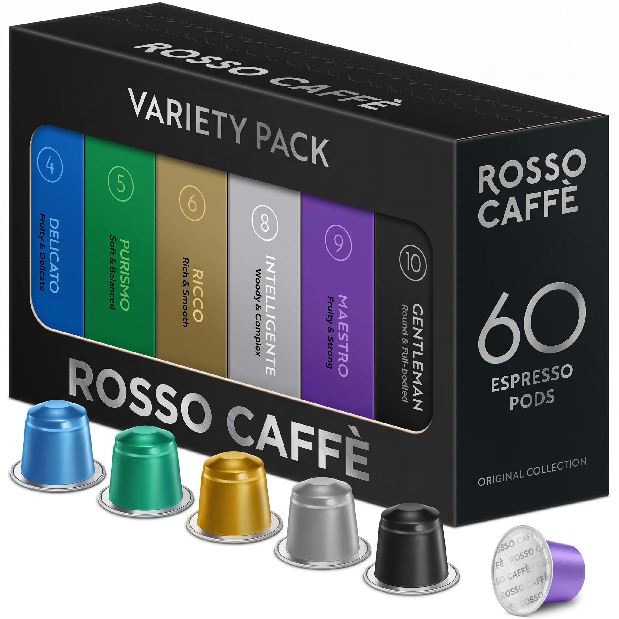 ROSSO CAFFÈ front packaging showing variety pack and recyclable aluminum benefit