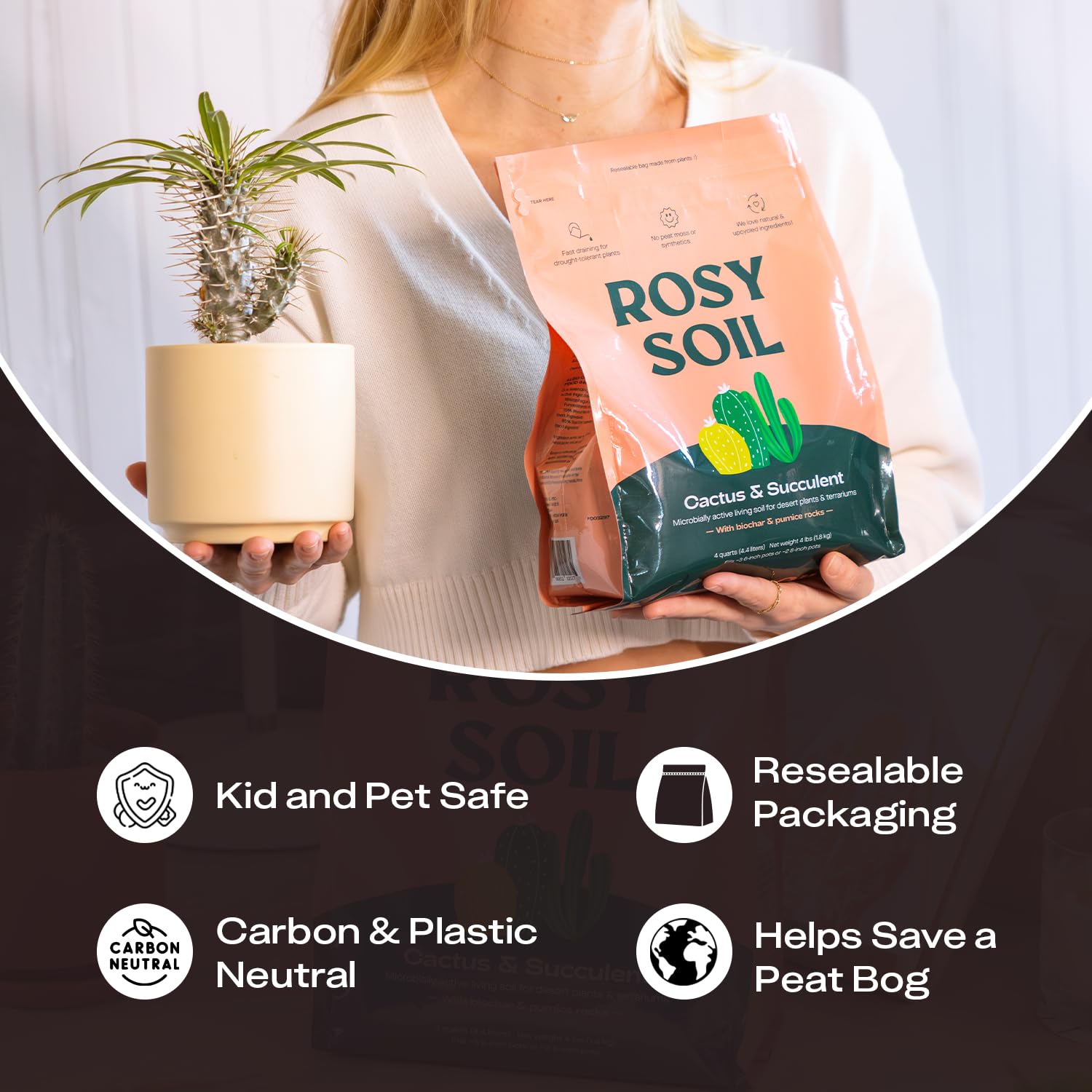 Rosy Soil next to a quart measure for clear size comparison