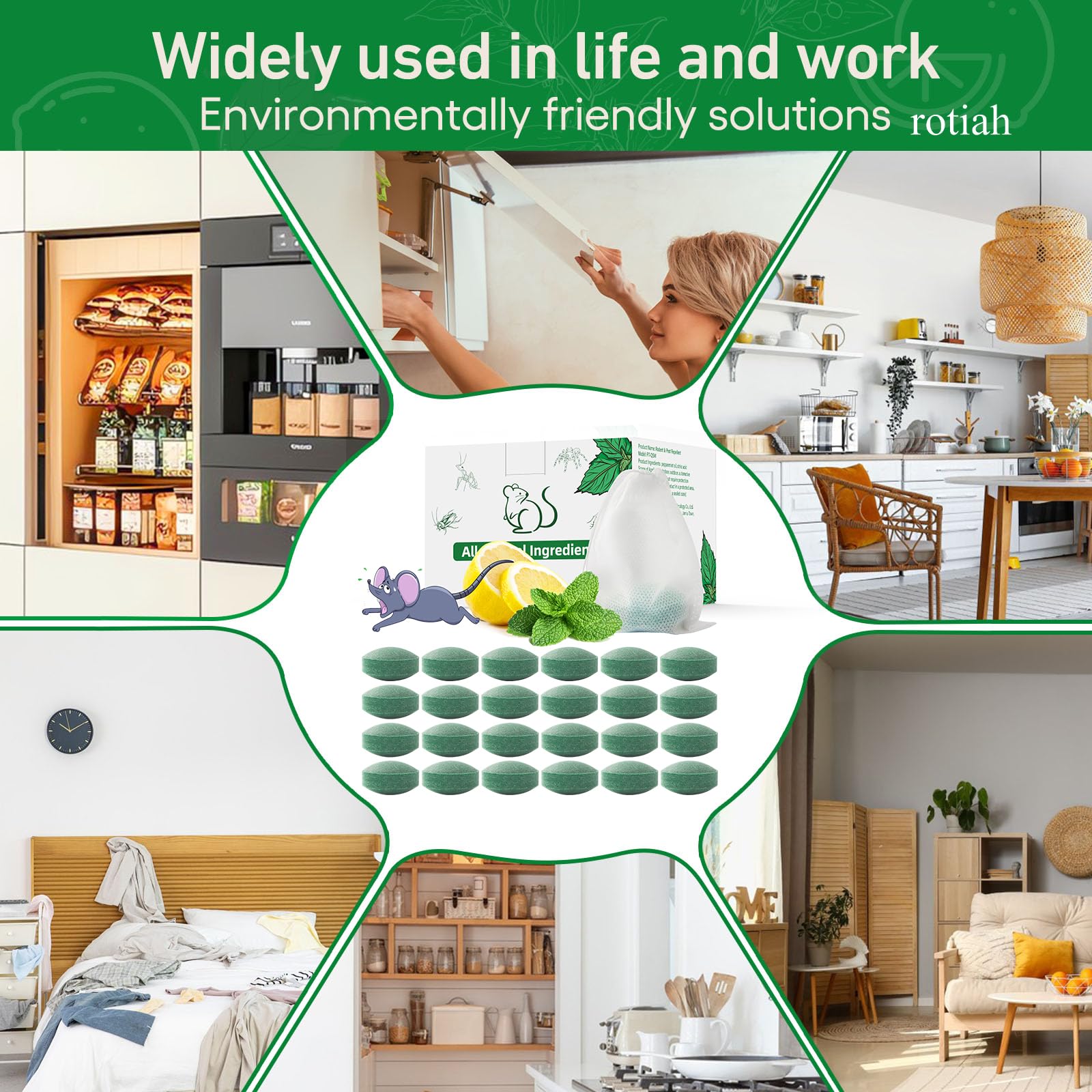 ROTIAH product label and ingredients panel showing plant-based peppermint oil formula