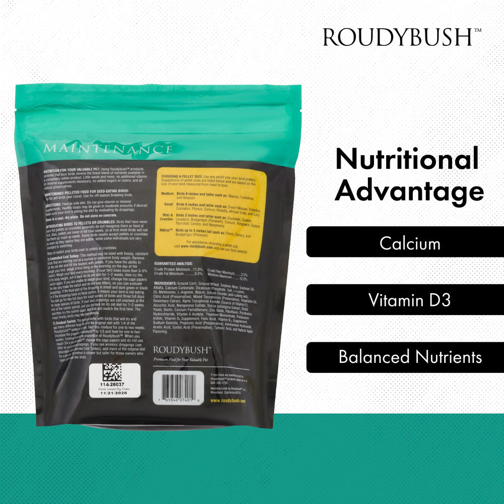 RoudyBush product label and nutritional panel emphasizing ingredient transparency