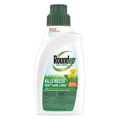 Roundup bottle front label showing product name and concentrate benefits