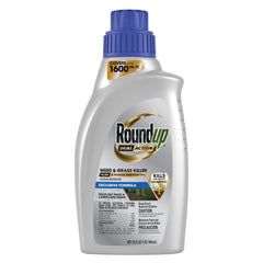 Roundup bottle front label showing product name and coverage benefit