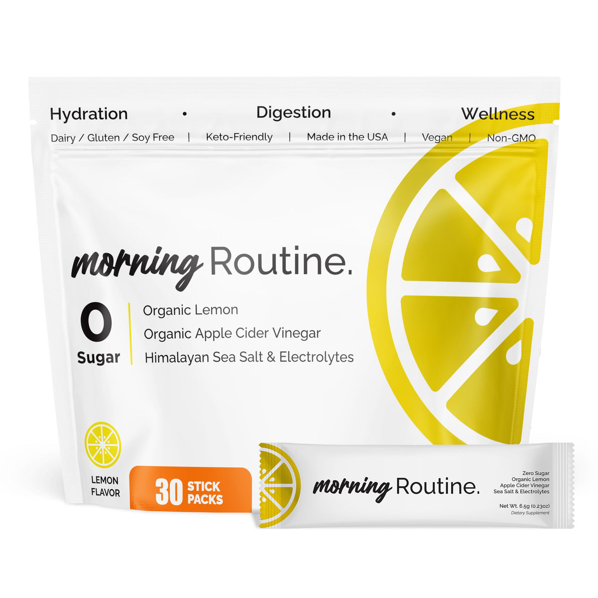 ROUTINE front box of morning electrolyte sticks showing branding and quantity for quick recognition