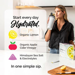 ROUTINE mixed lemon electrolyte drink in glass conveying refreshing taste and fast hydration