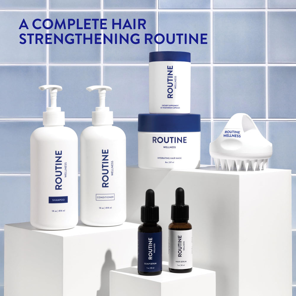 Routine Wellness shampoo beside color-treated hair products showing color-safe benefit