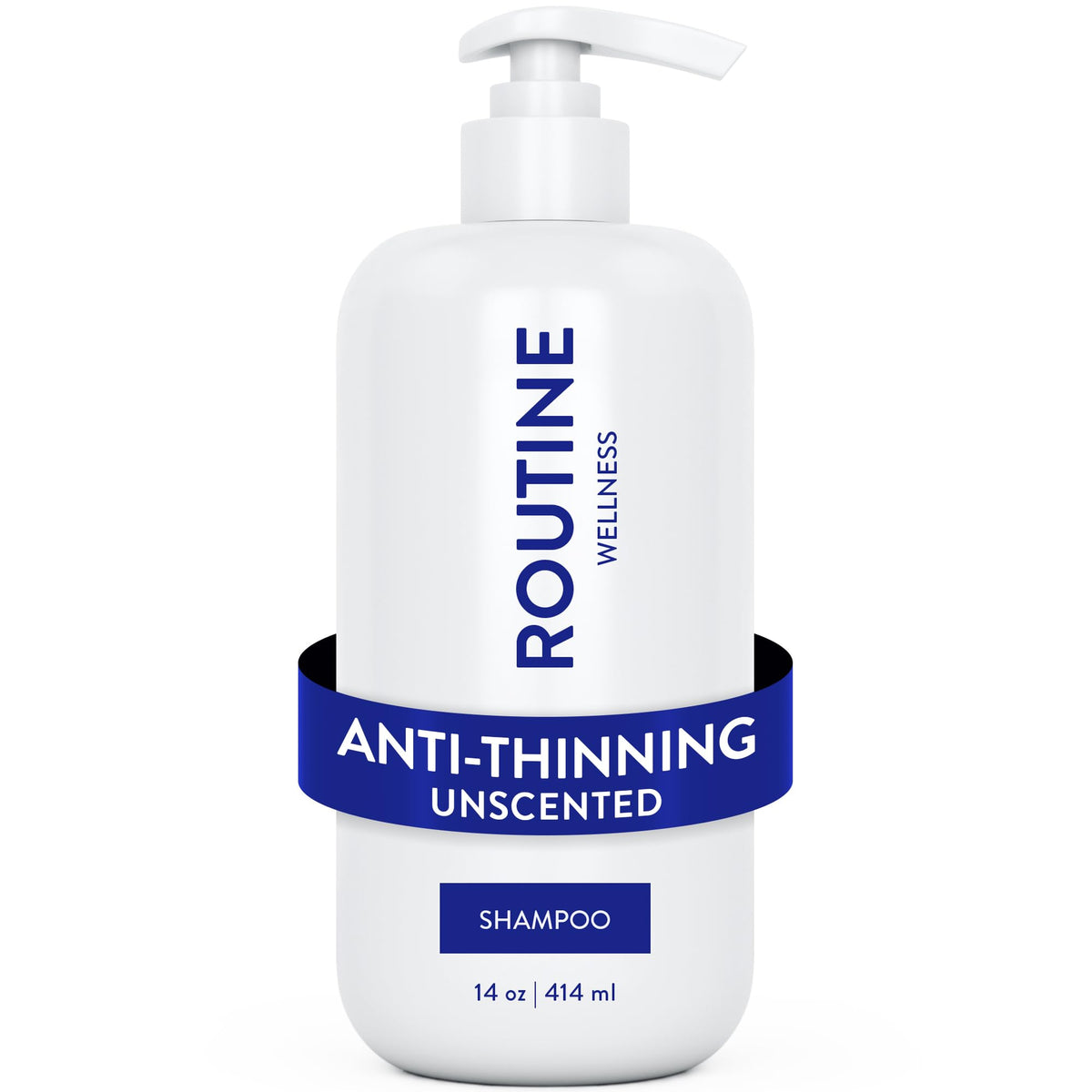 Routine Wellness unscented shampoo front label showing product name and benefits