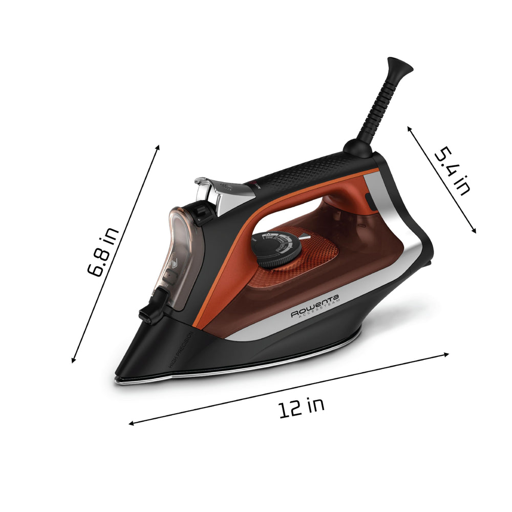 Rowenta packaging and specifications label showing model features and wattage information