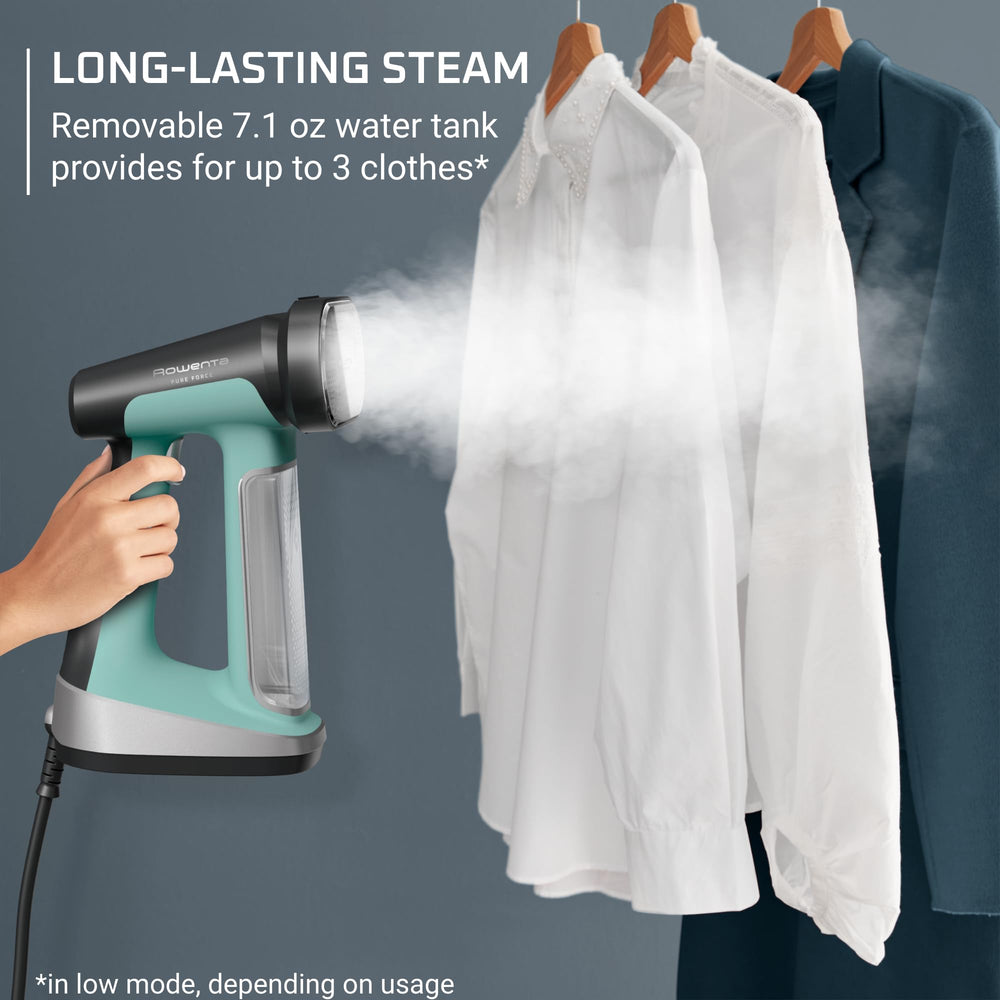 Rowenta horizontal ironing on fabric showing crisp, even finish benefit