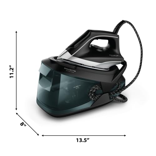 Rowenta next to shirt to show scale and capacity for larger ironing loads