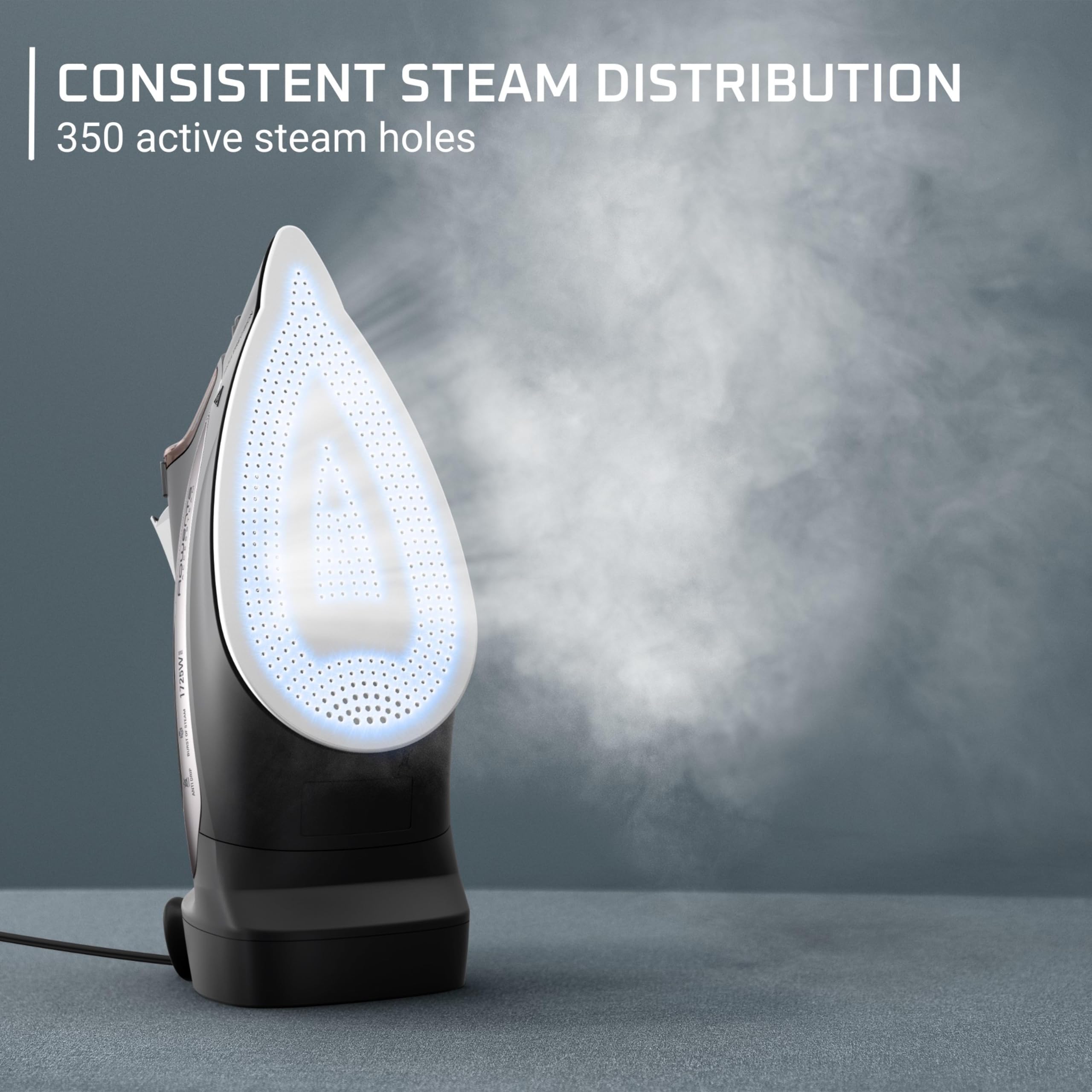 Rowenta stainless steel Microsteam soleplate closeup for smoother glide