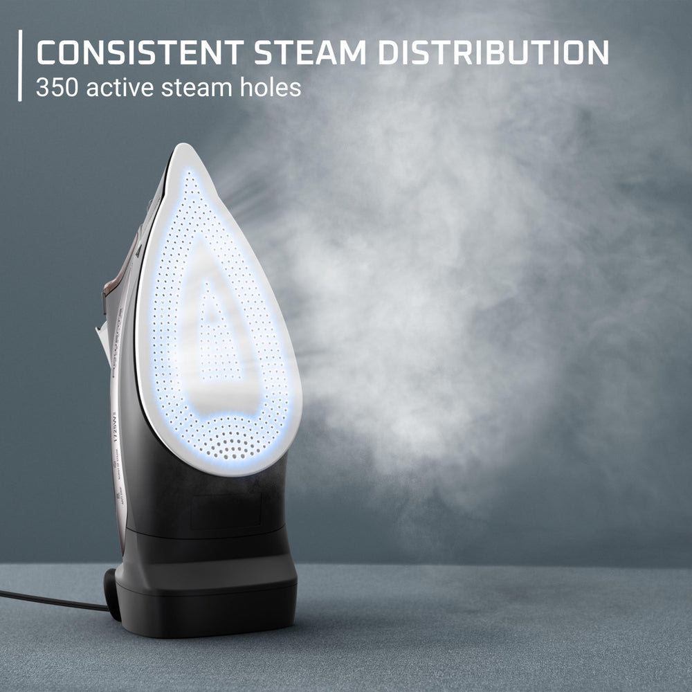 Rowenta stainless steel Microsteam soleplate closeup for smoother glide