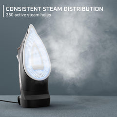 Rowenta stainless steel Microsteam soleplate closeup for smoother glide