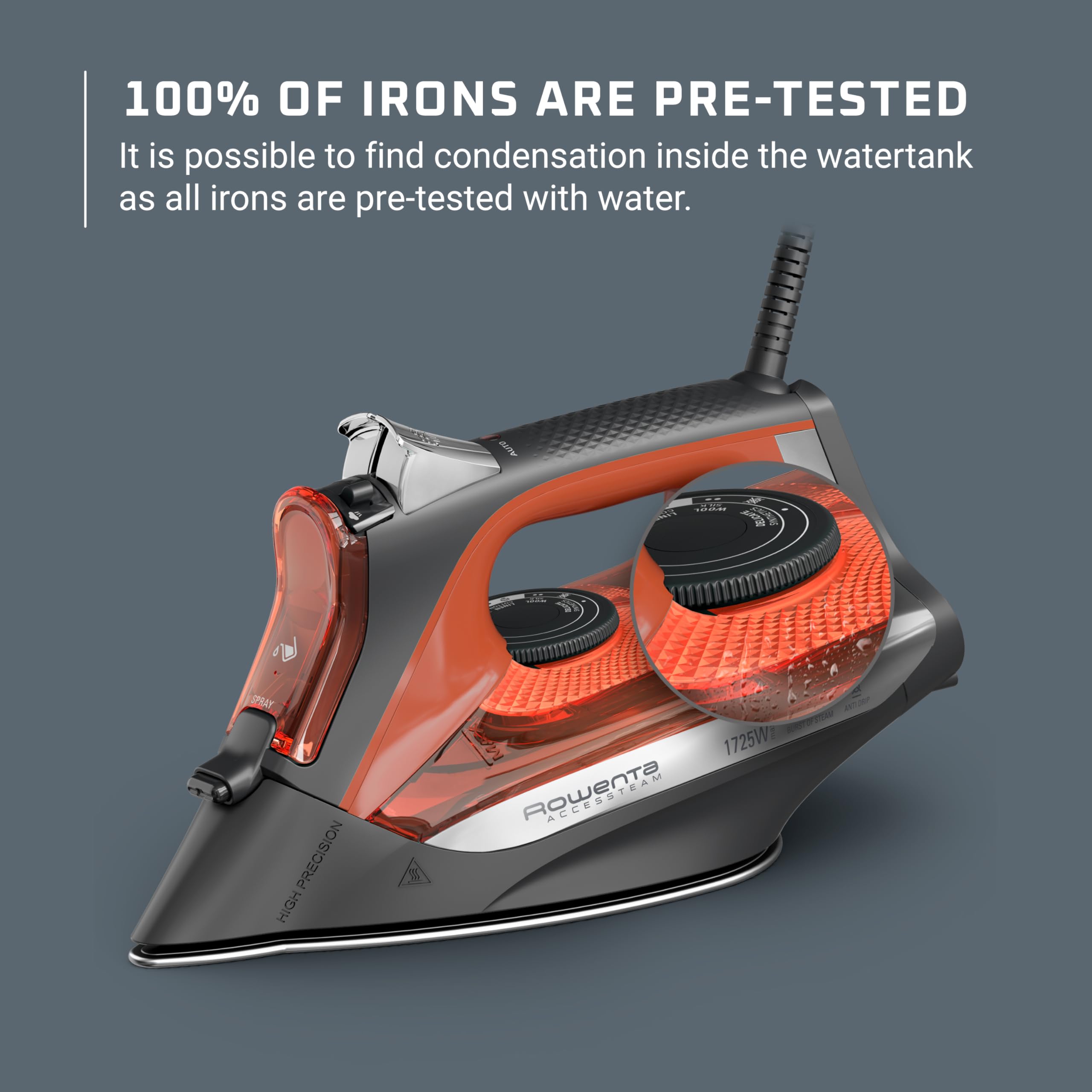 Rowenta vertical steaming on suit showing wrinkle removal without an ironing board