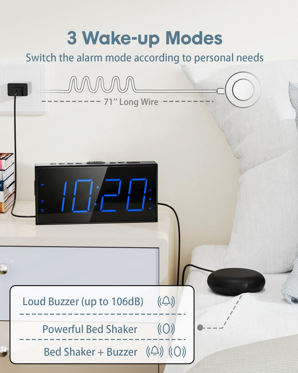 Roxicosly bed shaker close-up illustrating vibration pad for dependable wake support