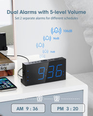 Roxicosly side controls with labeled buttons for easy alarm and snooze management