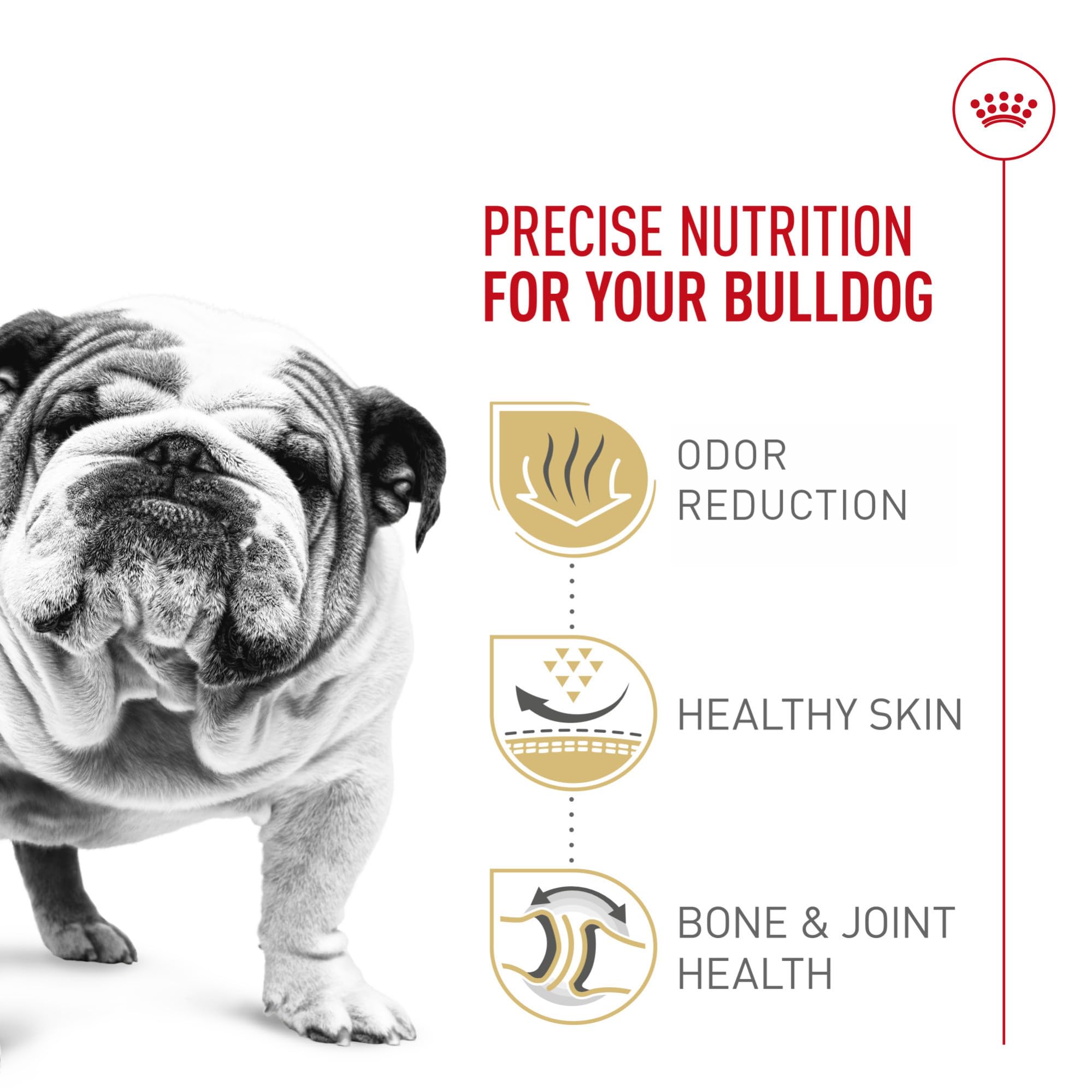 ROYAL CANIN bag label showing 30 lb weight and clear feeding info benefit