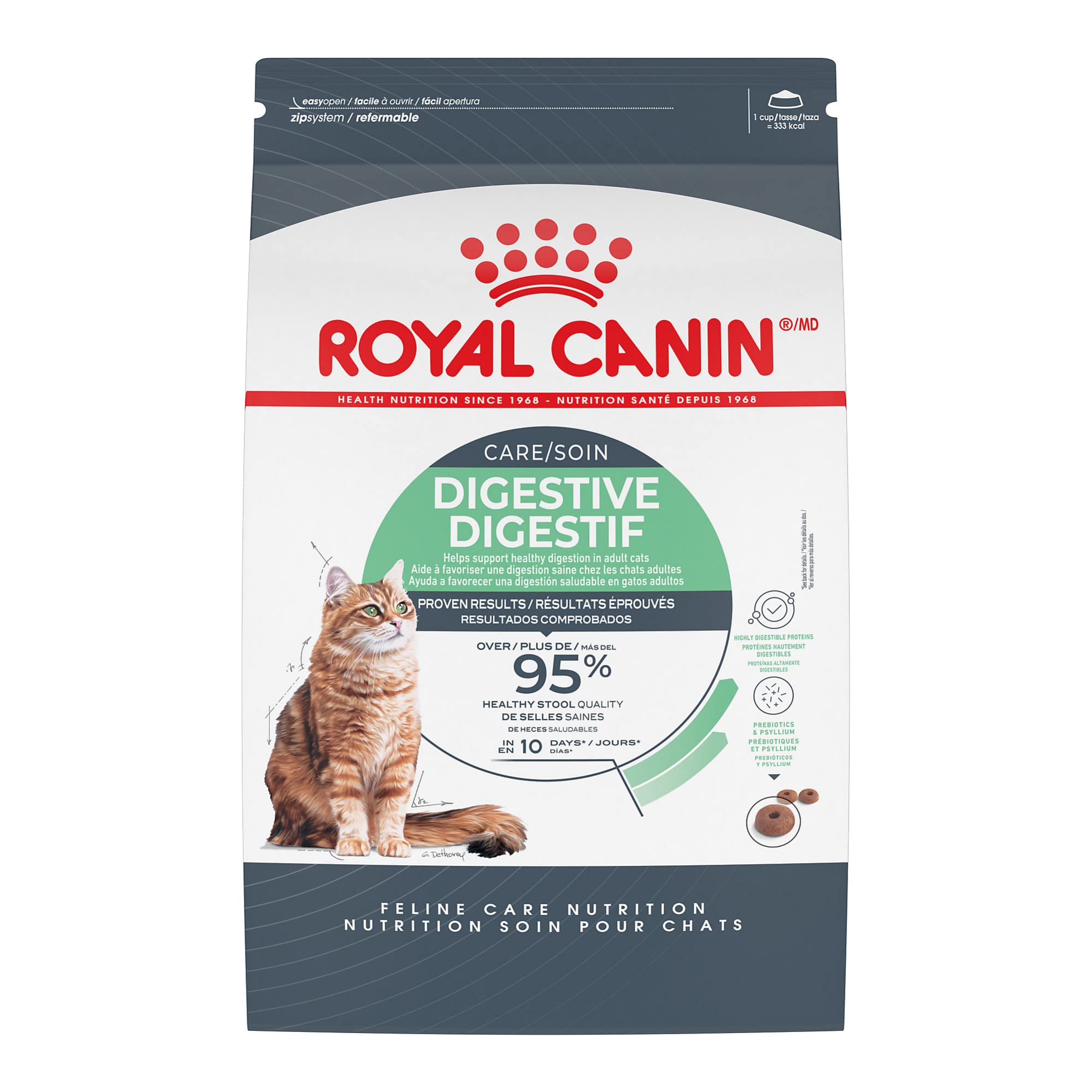 Royal Canin front pack showing Digestive Care 3 lb and benefits